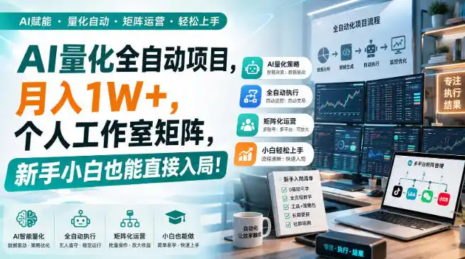 AI量化全自动项目，月入1W+，个人工作室矩阵，新手小白也能直接入局！【揭秘】-星云网创