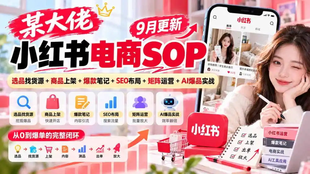 某大佬小红书电商SOP｜9月更新：选品找货源+商品上架+爆款笔记+SEO布局+矩阵运营+AI爆品实战-星云网创