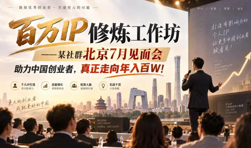 百万IP修炼工作坊——某社群北京7月见面会，助力中国创业者，真正走向年入百W!-星云网创