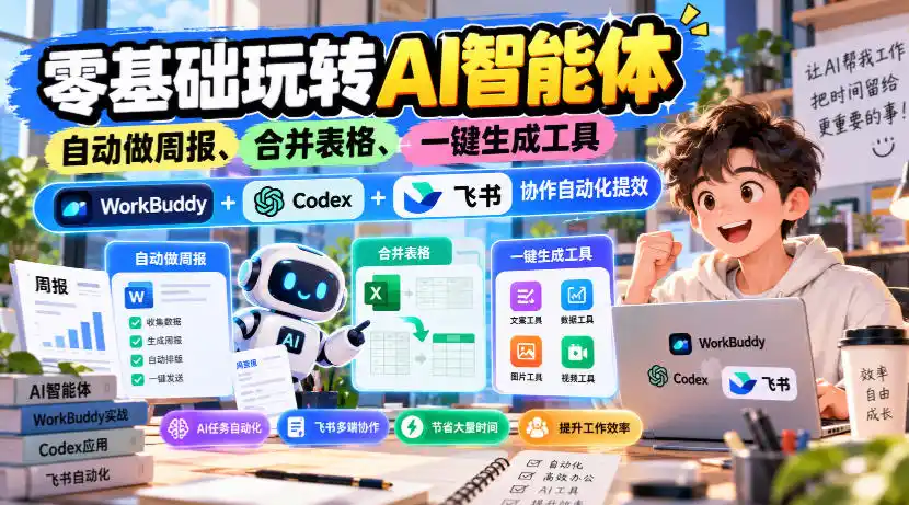 【无水印】零基础玩转AI智能体，自动做周报、合并表格、一键生成工具，WorkBuddy+Codex + 飞书协作自动化提效-星云网创