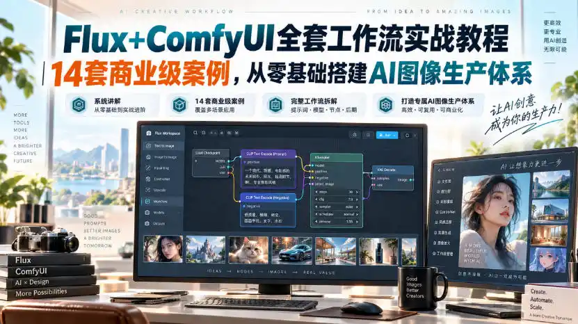 Flux+ComfyUI全套工作流实战教程｜14套商业级案例，从零基础搭建AI图像生产体系-星云网创