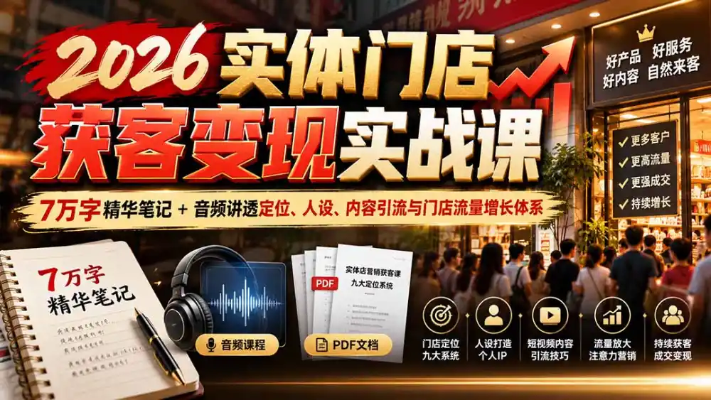 2026实体门店获客变现实战课：7万字精华笔记+音频讲透定位、人设、内容引流与门店流量增长体系-星云网创