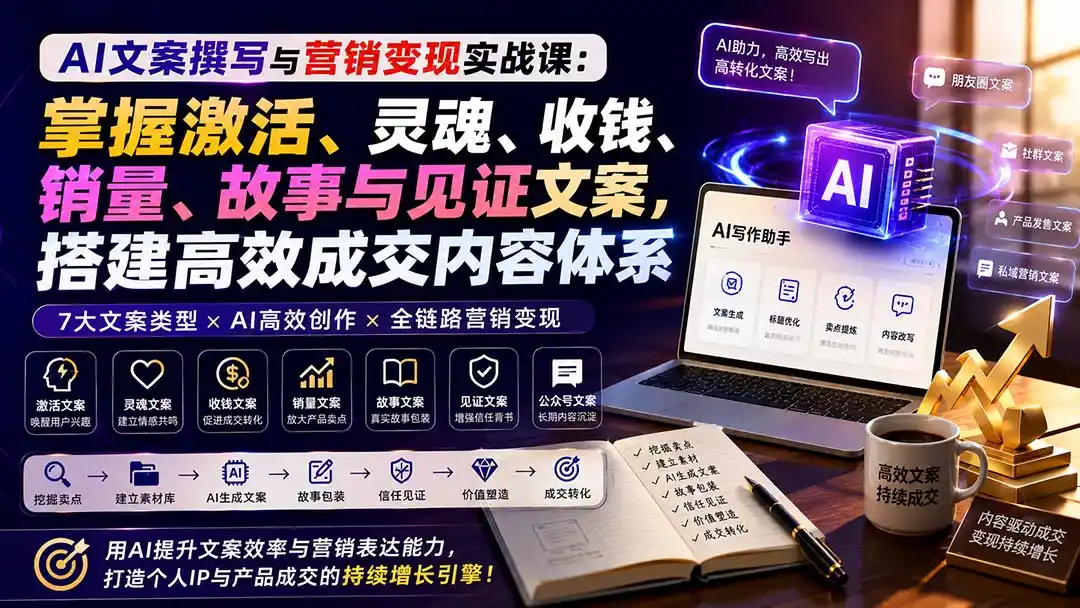 AI文案撰写与营销变现实战课：掌握激活、灵魂、收钱、销量、故事与见证文案，搭建高效成交内容体系-星云网创