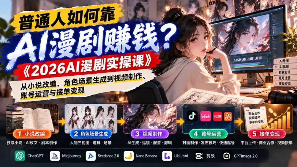 普通人如何靠AI漫剧赚钱？《2026AI漫剧实操课》从小说改编、角色场景生成到视频制作、账号运营与接单变现-星云网创