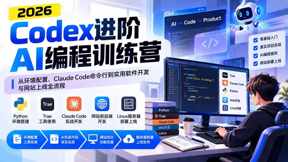 Codex进阶AI编程训练营：从环境配置、Claude Code命令行到实用软件开发与网站上线全流程-星云网创