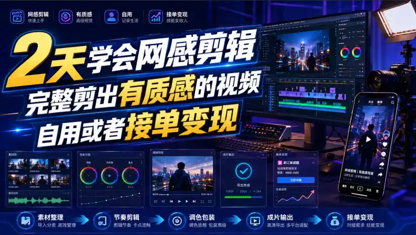 2天学会网感剪辑，完整剪出有质感的视频，自用或者接单变现-星云网创