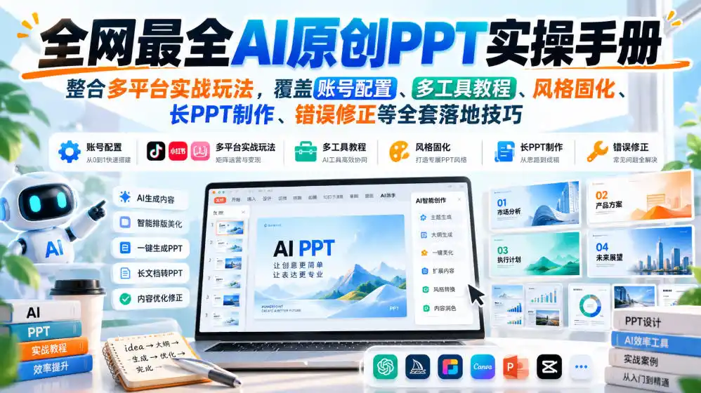 全网最全AI原创PPT实操手册，整合多平台实战玩法，覆盖账号配置、多工具教程、风格固化、长PPT制作、错误修正等全套落地技巧-星云网创