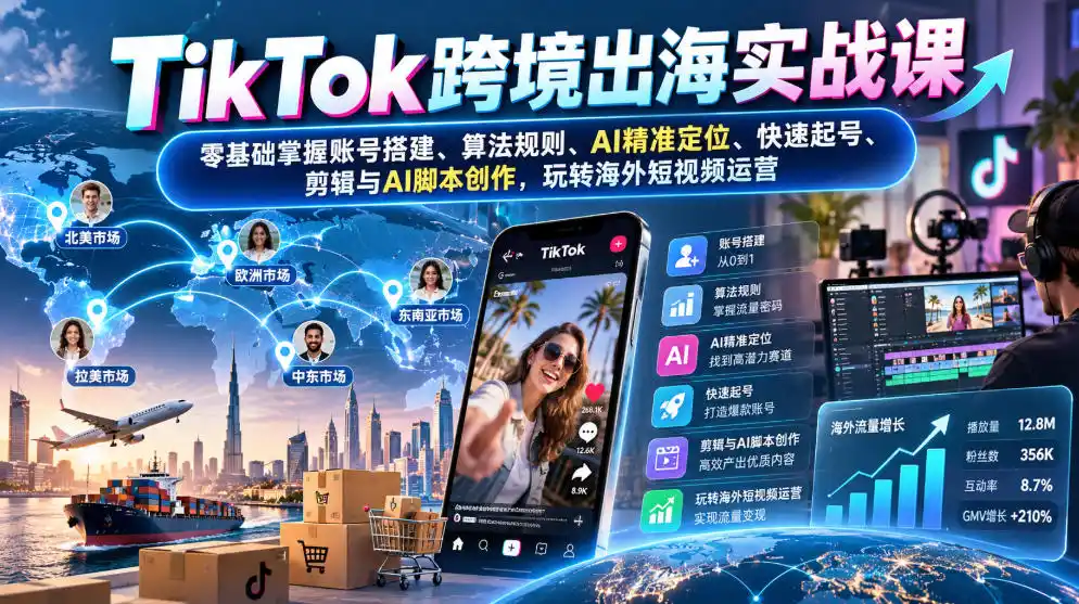 TikTok跨境出海实战课：零基础掌握账号搭建、算法规则、AI精准定位、快速起号、剪辑与AI脚本创作，玩转海外短视频运营-星云网创