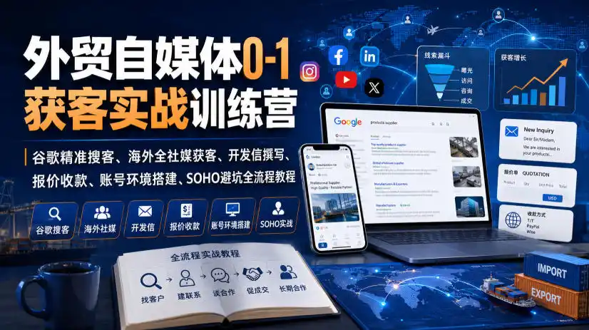外贸自媒体0-1获客实战训练营｜谷歌精准搜客、海外全社媒获客、开发信撰写、报价收款、账号环境搭建、SOHO避坑全流程教程(更新)-星云网创