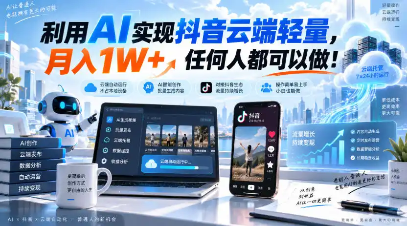 利用AI实现抖音云端轻量，月入1W+，任何人都可以做！【揭秘】-星云网创