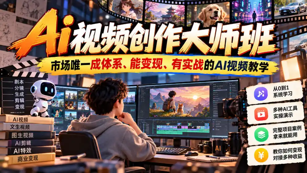 Ai视频创作大师班，市场唯一成体系、能变现、有实战的AI视频教学(更新2026)-星云网创