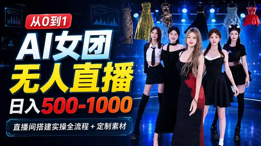 AI 女团无人直播，躺入500-1000每天，直播间搭建实操全流程+定制素材-星云网创
