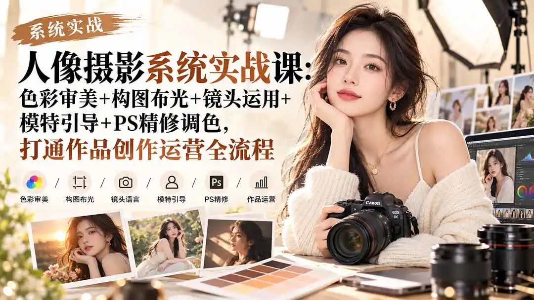 【无水印】人像摄影系统实战课：色彩审美+构图布光+镜头运用+模特引导+PS精修调色，打通作品创作运营全流程-星云网创