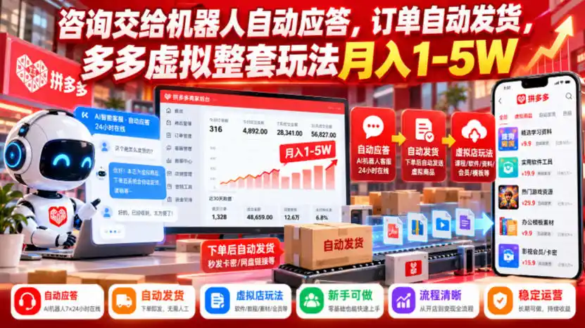 咨询交给机器人自动应答，订单自动发货，多多虚拟整套玩法月入1-5W【揭秘】-星云网创