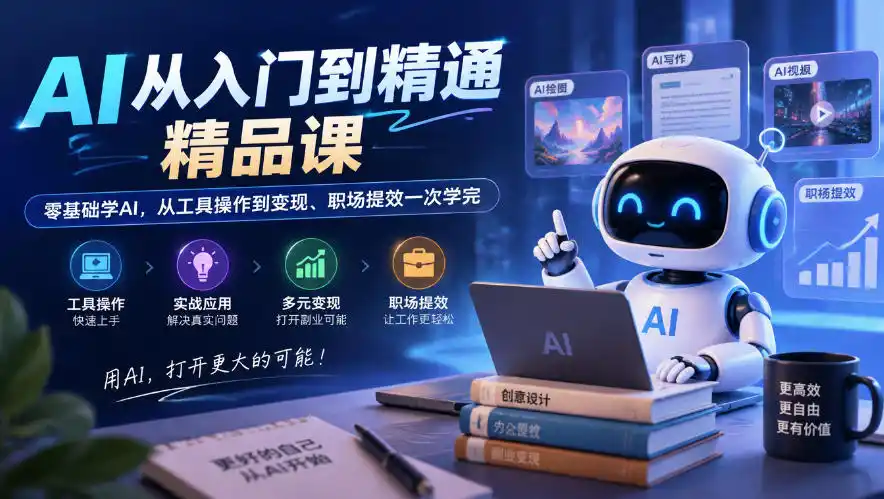 AI从入门到精通精品课，零基础学AI，从工具操作到变现、职场提效一次学完-星云网创