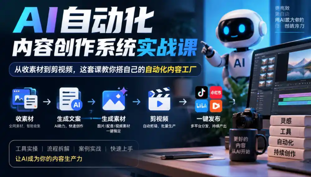 AI自动化内容创作系统实战课，从收素材到剪视频，这套课教你搭自己的自动化内容工厂-星云网创