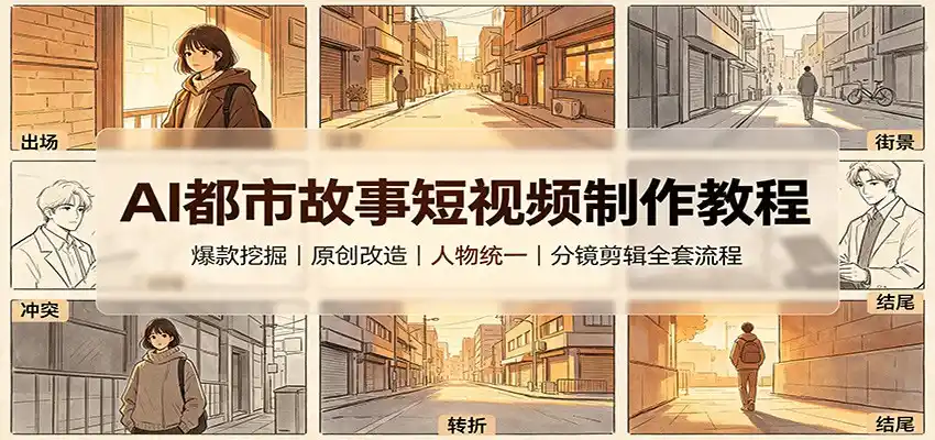 AI都市故事短视频制作教程：爆款挖掘原创改造，人物统一分镜剪辑全套流程-星云网创