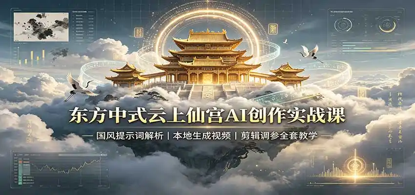 东方中式云上仙宫AI创作实战课：国风提示词解析，本地生成视频，剪辑调参全套教学-星云网创