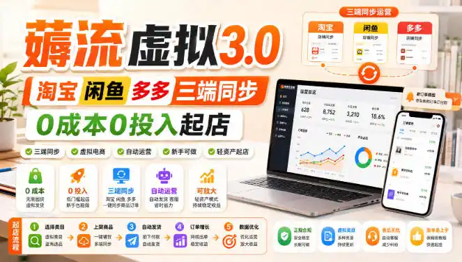 绅白不白·薅流虚拟3.0丨淘宝闲鱼多多三端同步丨0成本0投入起店-星云网创