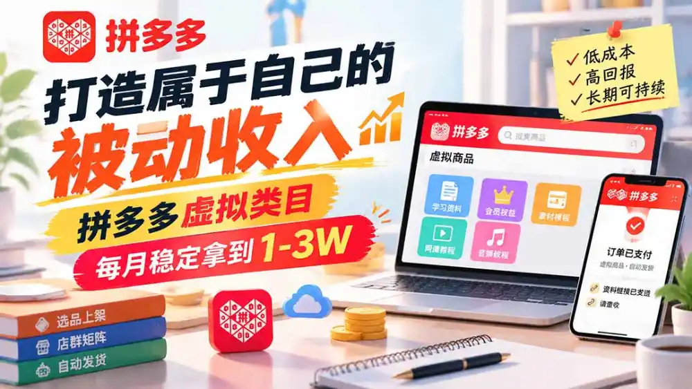 打造属于自己的被动收入，拼多多虚拟类目，每月稳定拿到 1-3W-星云网创