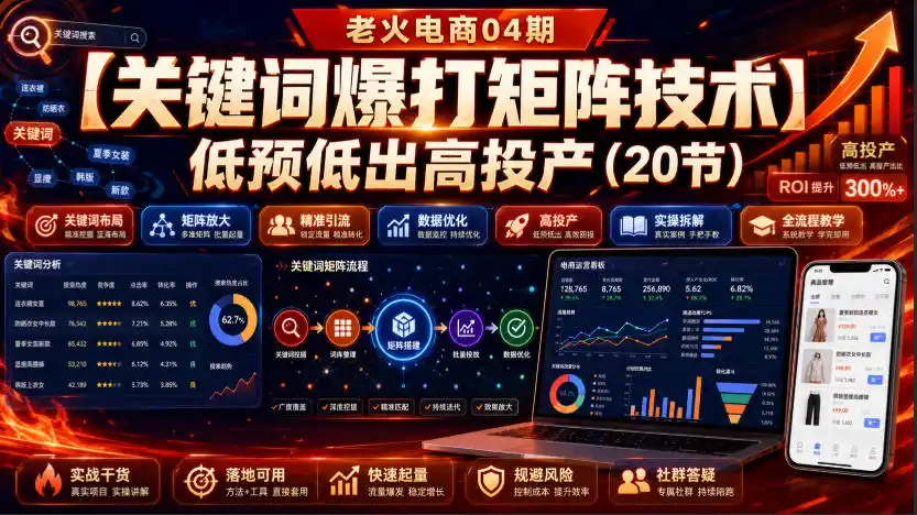老火电商04期：【关键词爆打矩阵技术】低预低出高投产(20节)-星云网创