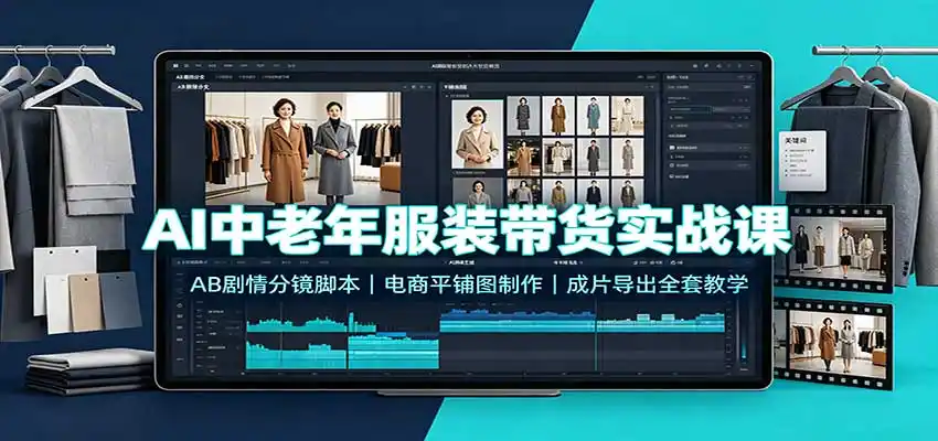 AI中老年服装带货实战课：AB剧情分镜脚本，电商平铺图制作，成片导出全套教学-星云网创