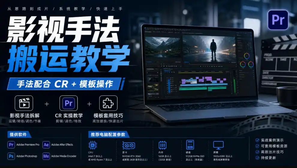 影视手法搬运教学,手法配合CR+模板操作,需要电脑,提供软件+配置参数-星云网创