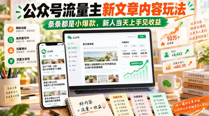 公众号流量主新文章内容玩法，条条都是小爆款，新人当天上手见收益-星云网创