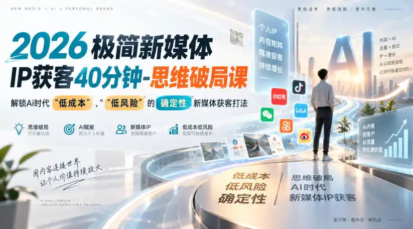 2026极简新媒体IP获客40分钟-思维破局课，解锁Ai时代“低成本”、“低风险”的确定性新媒体获客打法-星云网创