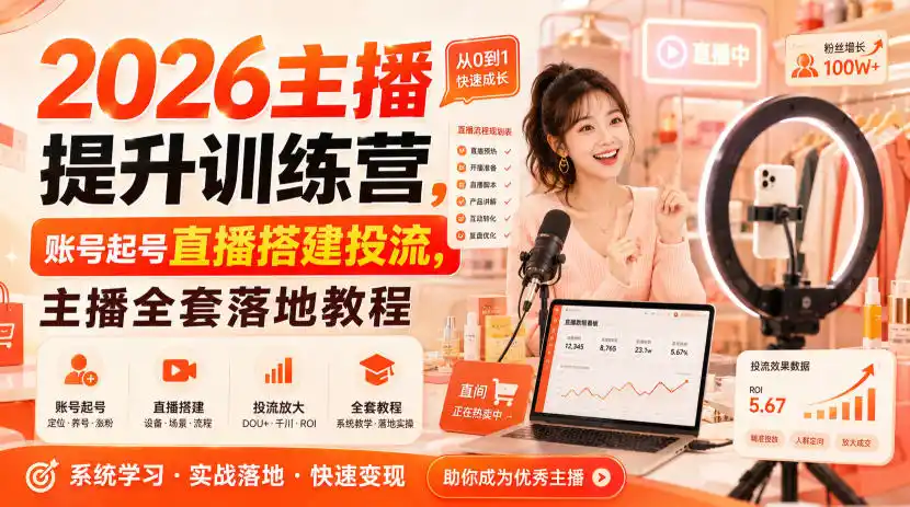 2026主播提升训练营，账号起号直播搭建投流，主播全套落地教程-星云网创