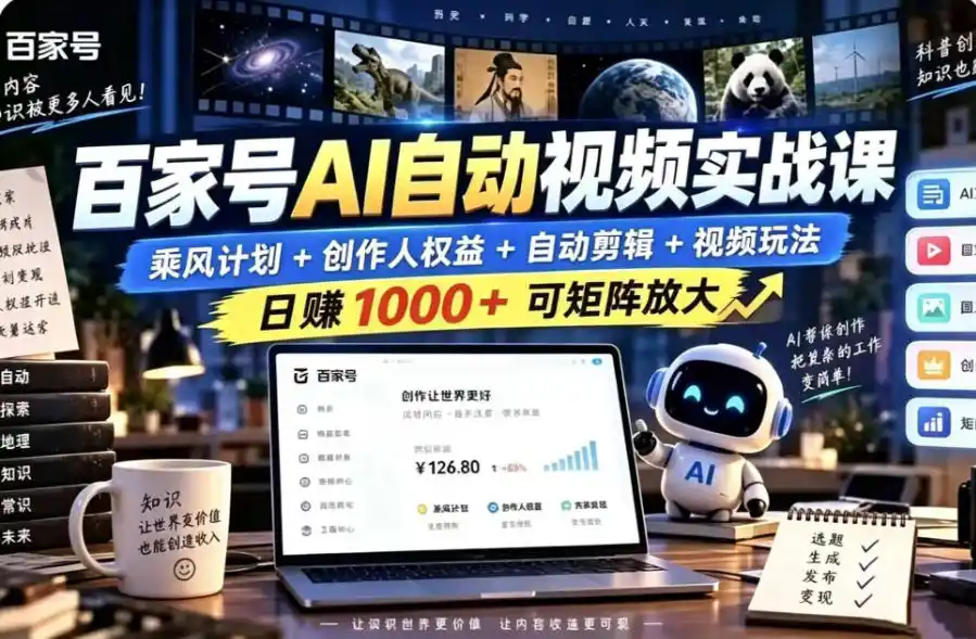 百家号自动矩阵玩法，长期可以做的项目，日入1k+，真正的睡后收入-星云网创