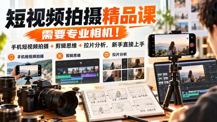 短视频拍摄精品课，需要专业相机！手机短视频拍摄+剪辑思维+拉片分析，新手直接上手-星云网创