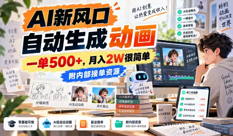 AI新风口，自动生成动画，一单500+，月入2W很简单，附内部接单资源【揭秘】-星云网创
