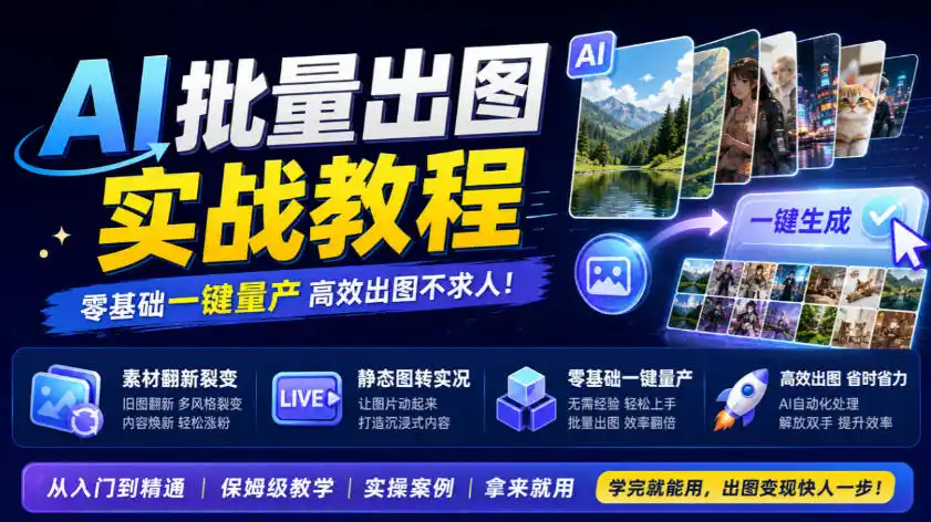AI批量出图实战教程，素材翻新裂变，静态图转实况，零基础一键量产-星云网创
