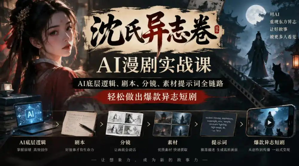 沈氏异志卷AI漫剧实战课｜AI底层逻辑、剧本、分镜、素材提示词全链路，轻松做出爆款异志短剧-星云网创