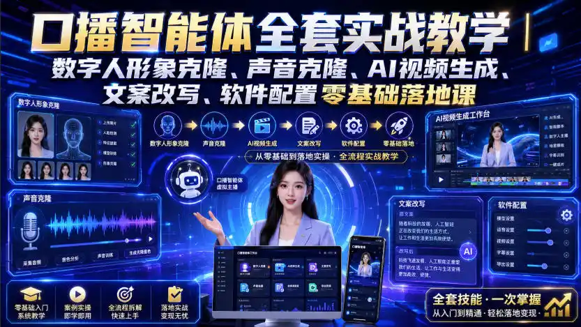 口播智能体全套实战教学｜数字人形象克隆、声音克隆、AI视频生成、文案改写、软件配置零基础落地课-星云网创