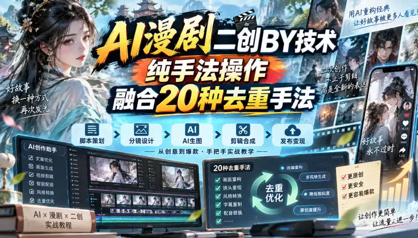 AI漫剧二创搬运技术，纯手法操作，融合20种去重手法-星云网创