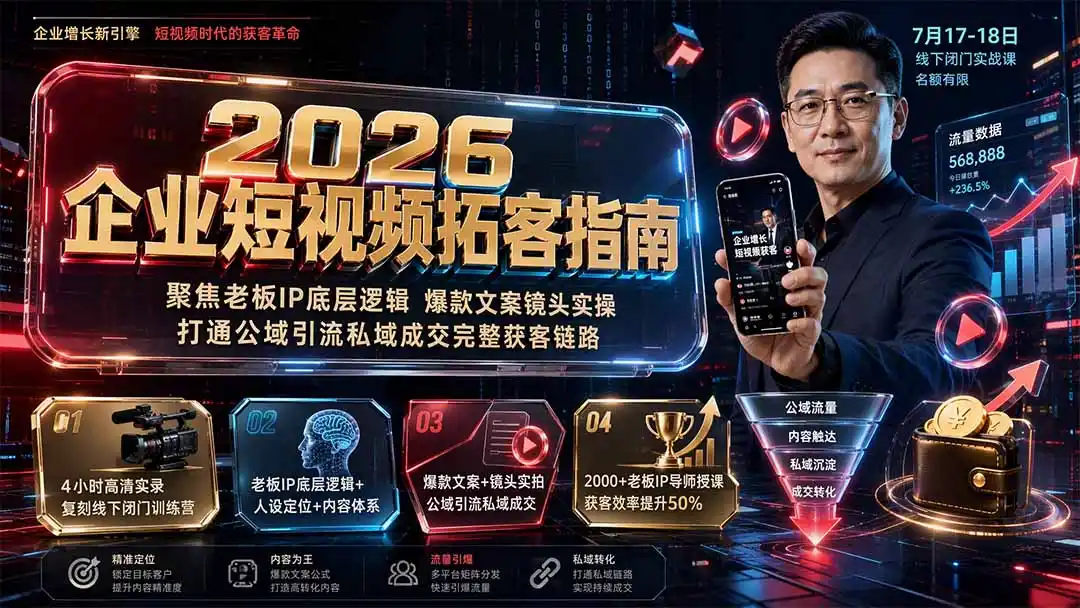 2026企业短视频拓客指南：聚焦老板IP底层逻辑，爆款文案镜头实操，打通公域引流私域成交完整获客链路-星云网创