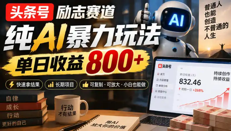 头条号励志赛道，纯AI暴力玩法，单日收益800+，快速拿结果，长期项目-星云网创