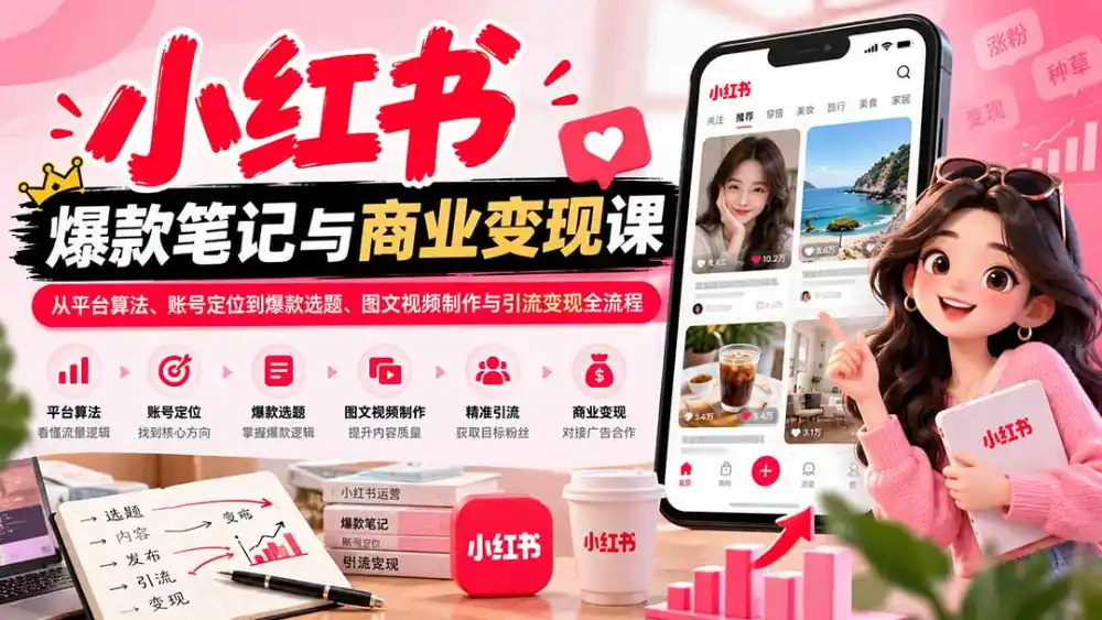 2026小红书爆款笔记与商业变现课:从平台算法、账号定位到爆款选题、图文视频制作与引流变现全流程-星云网创