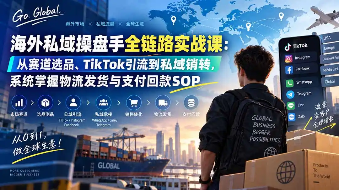 海外私域操盘手全链路实战课：从赛道选品、TikTok引流到私域销转，系统掌握物流发货与支付回款SOP-星云网创