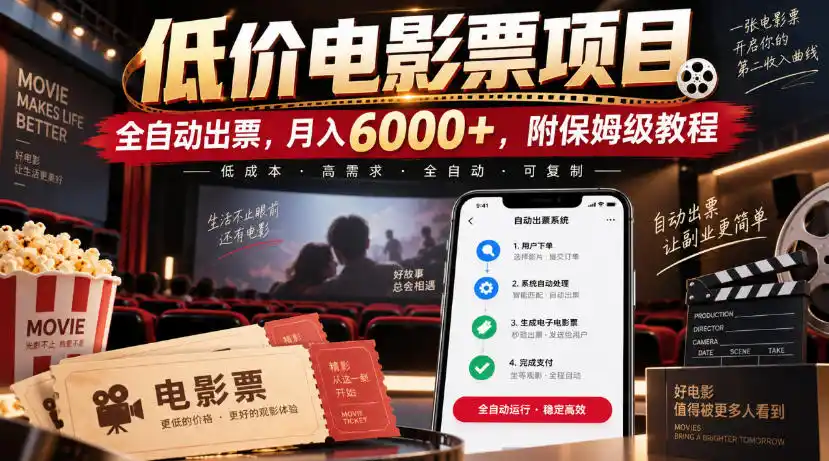 低价电影票项目，全自动出票，月入6000+，附保姆级教程【揭秘】-星云网创
