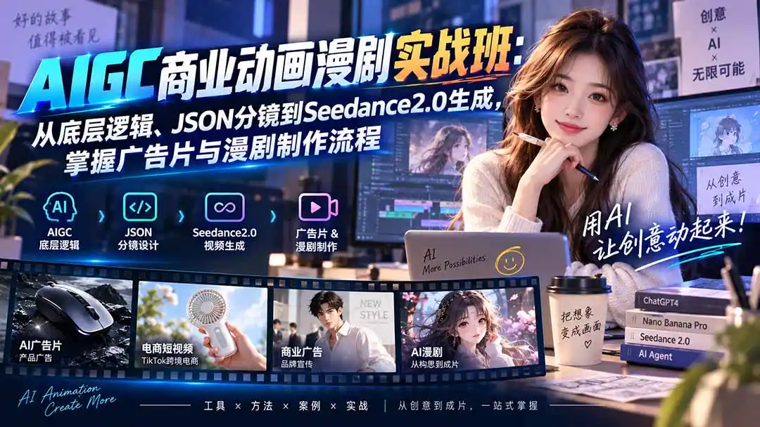 AIGC商业动画漫剧实战班-更新：从底层逻辑、JSON分镜到Seedance2.0生成，掌握广告片与漫剧制作流程-星云网创