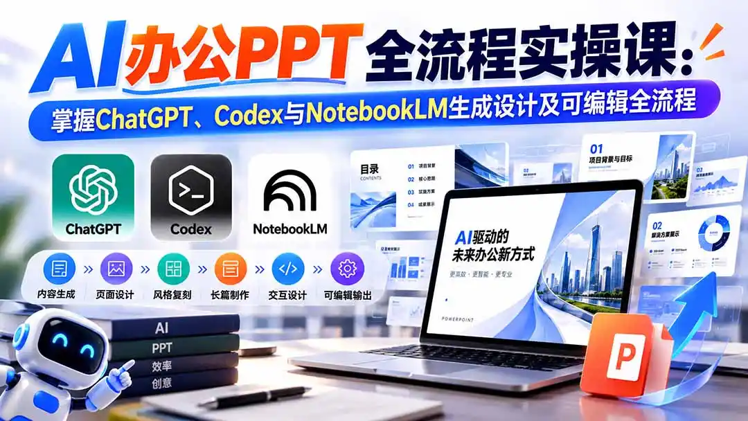 【无水印】AI办公PPT全流程实操课： 掌握ChatGPT、Codex与NotebookLM生成设计及可编辑全流程-星云网创