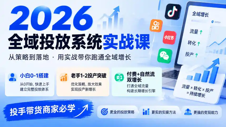 2026全域投放系统实战课，小白0-1搭建，老手1-2投产突破，付费+自然流双增长，投手带货商家必学-星云网创