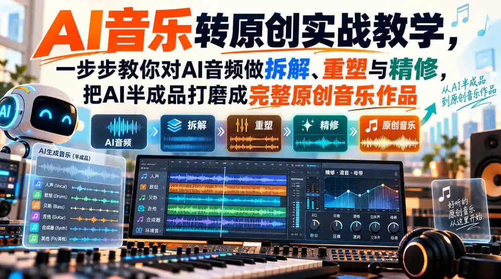 AI音乐转原创实战教学，一步步教你对AI音频做拆解、重塑与精修，把AI半成品打磨成完整原创音乐作品-星云网创
