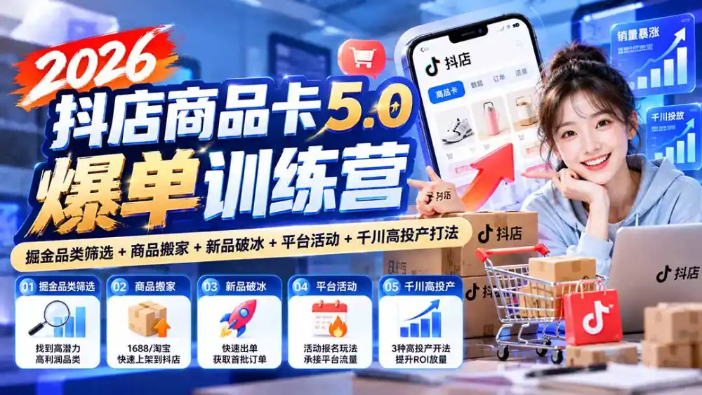 2026抖店商品卡5.0爆单训练营：掘金品类筛选+商品搬家+新品破冰+平台活动+千川高投产打法-星云网创