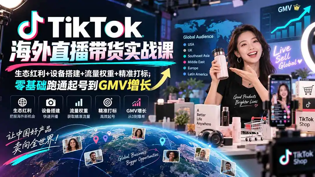 TikTok海外直播带货实战课｜生态红利+设备搭建+流量权重+精准打标，零基础跑通起号到GMV增长-星云网创