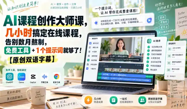 AI课程创作大师课，几小时搞定在线课程，告别数月熬制，免费工具+1个提示词就够了！【原创双语字幕】-星云网创