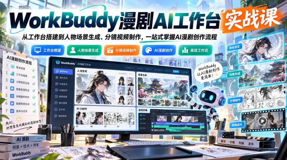 WorkBuddy漫剧AI工作台实战课：从工作台搭建到人物场景生成、分镜视频制作，一站式掌握AI漫剧创作流程-星云网创